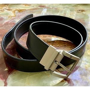 NEW TIMBERLAND MENS REVERSIBLE BROWN BLACK LEATHER BELT MATTE SILVER BUCKLE 42